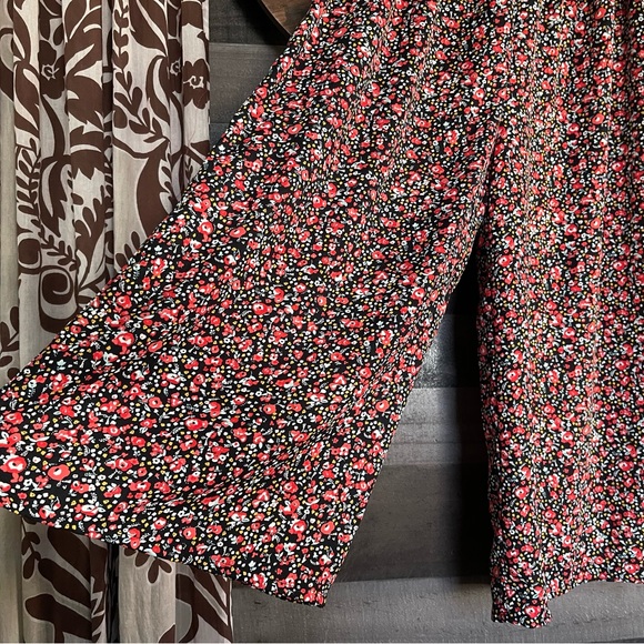 Floral Wide Leg Pants by Eyeshadow Black Red Yellow Flowers Elastic Waist - Picture 3 of 16